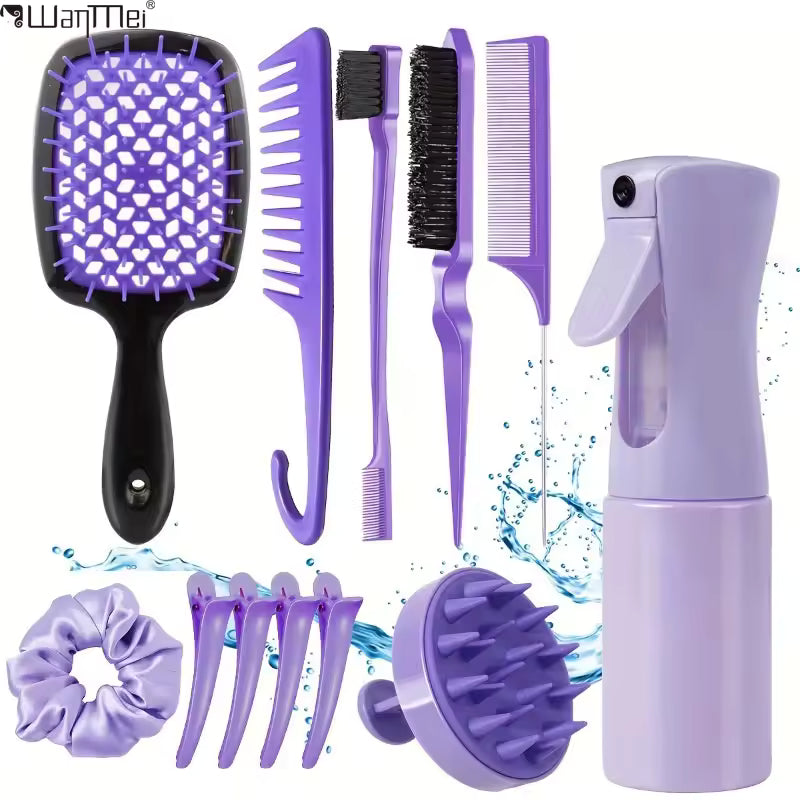 WANMEI 12pcs set Hair Styling Comb Set - Includes Rat Tail Edge Brush & Smooth Black Brush Barber Styling Tools for All Hair Typ