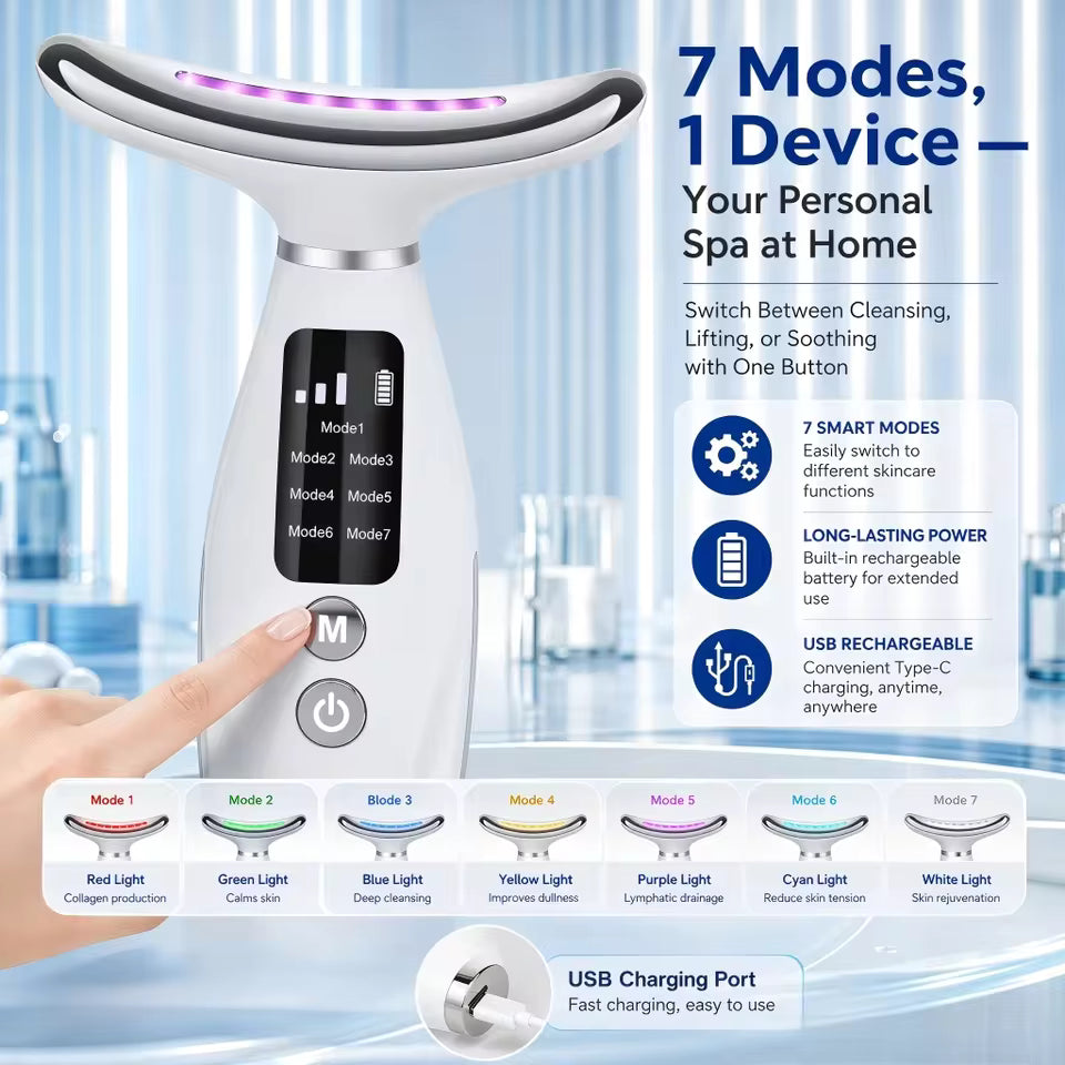 EMS Neck Face Lifter Neck Face Lifting Massager Skin Tighten Device LED Photon Therapy Anti Wrinkle Double Chin Remover 7 Modes