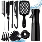 WANMEI 12pcs set Hair Styling Comb Set - Includes Rat Tail Edge Brush & Smooth Black Brush Barber Styling Tools for All Hair Typ